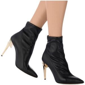 Giuseppe Zanotti G-Heel Black Leather Sock Boot Gold Lightning Bolt Women’s 8.5